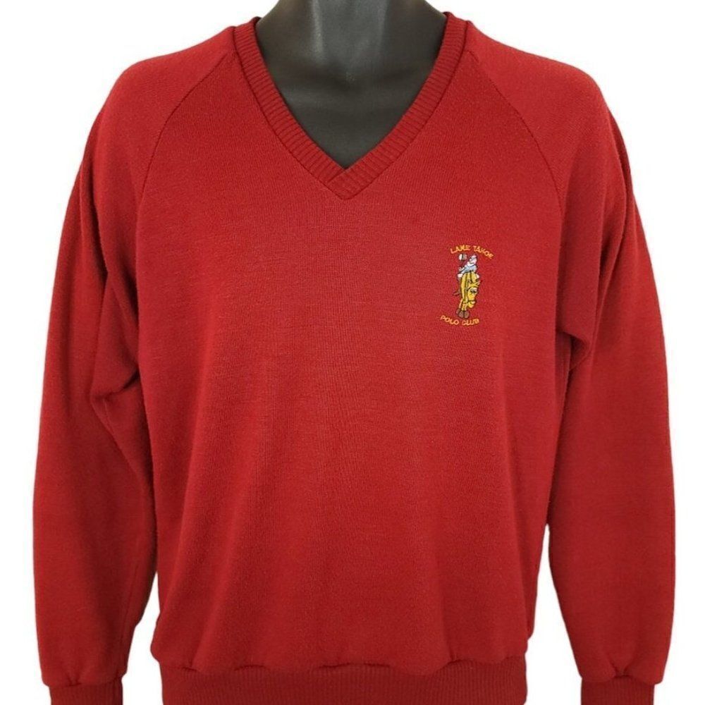 Lake Tahoe Polo Club Sweater Vintage 70s 80s V Neck Made In USA Mens Size Medium